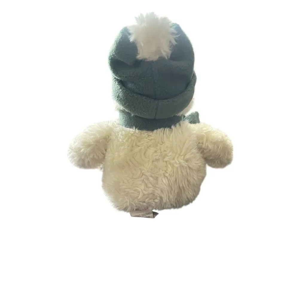 Vintage Gund Kids White Green Fuzzy Snowman With Scarf & Hat Plush Toy OS